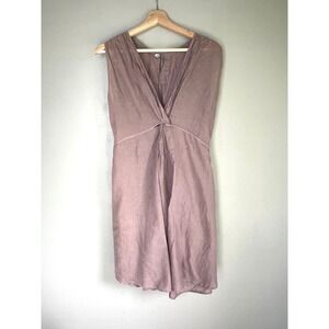Taupe Dress Women L XL Light Sleeveless Casual Twist Front 100% Cotton Lagenlook